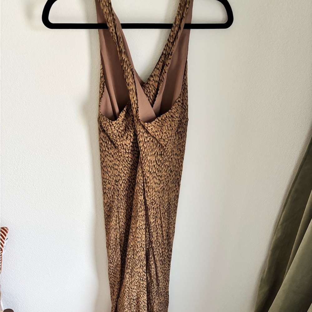 100% Silk Ann Taylor Brown Cheetah Patterned Dress size 14 with Crisscross back - Picture 13 of 13